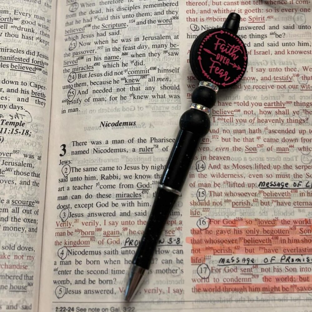 Beadable Pen "Faith over Fear Pink and Black" #24